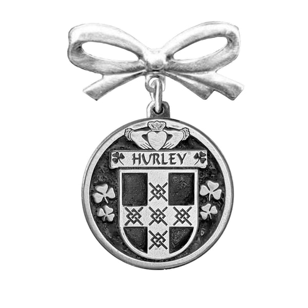 Hurley Irish Coat of Arms Disk Bow Brooch