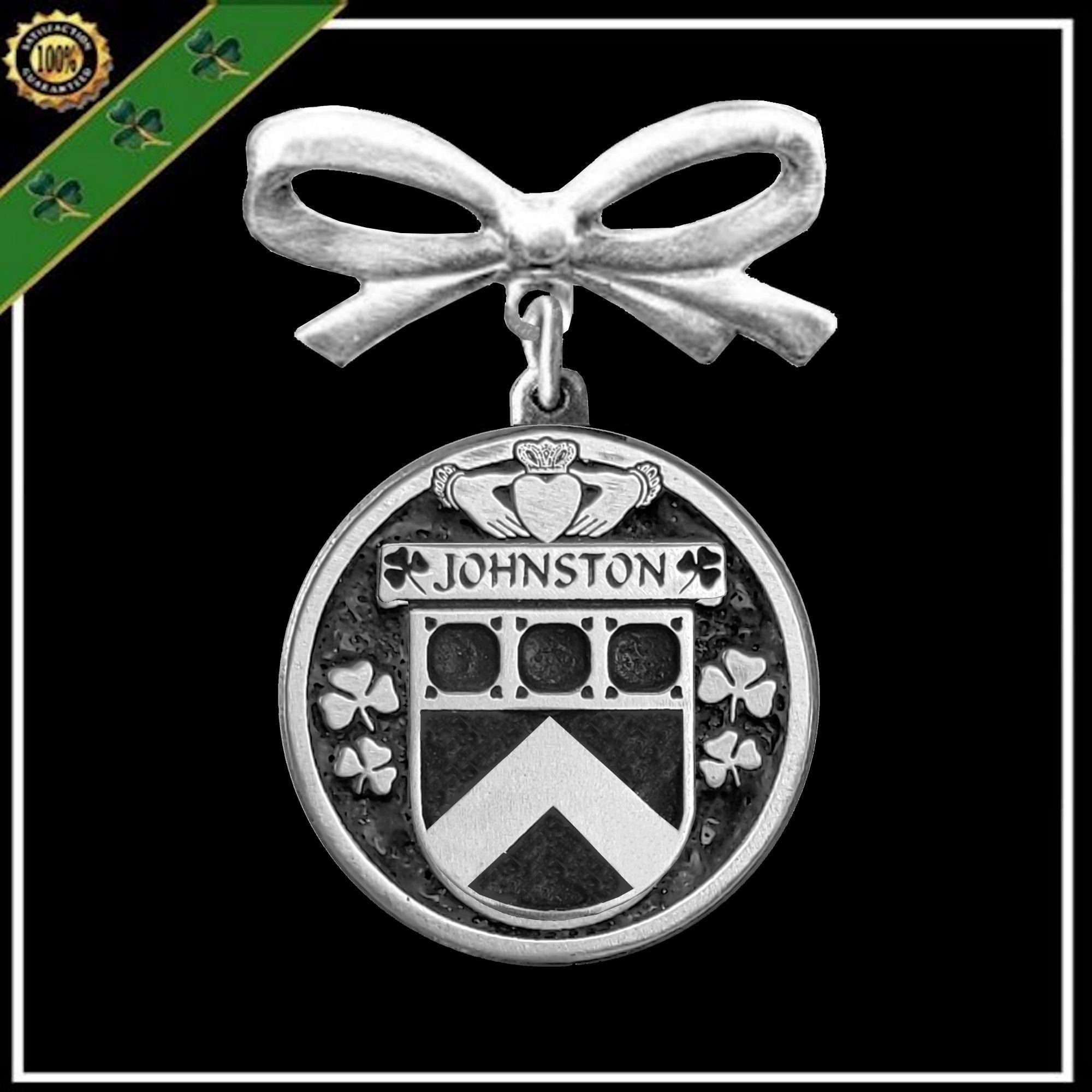Johnston Irish Coat of Arms Disk Bow Brooch