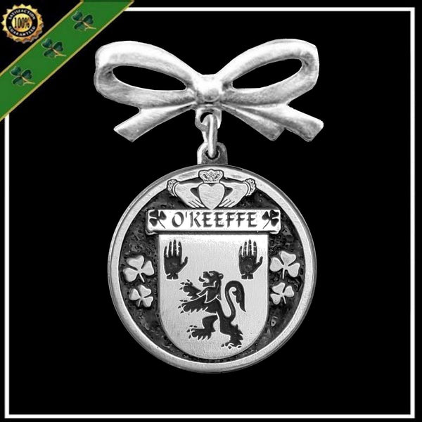 O'Keeffe Irish Coat of Arms Disk Bow Brooch