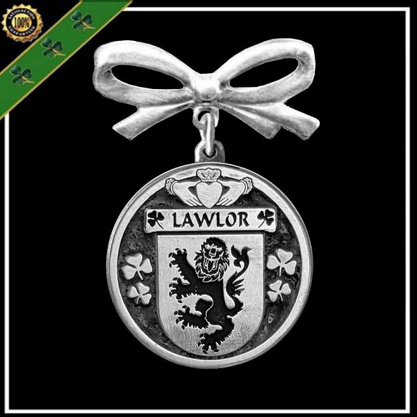 Lawler Irish Coat of Arms Disk Bow Brooch
