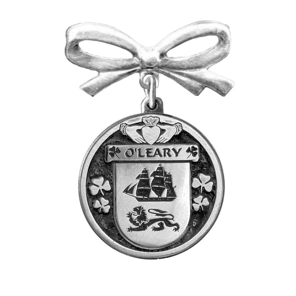 O'Leary Irish Coat of Arms Disk Bow Brooch