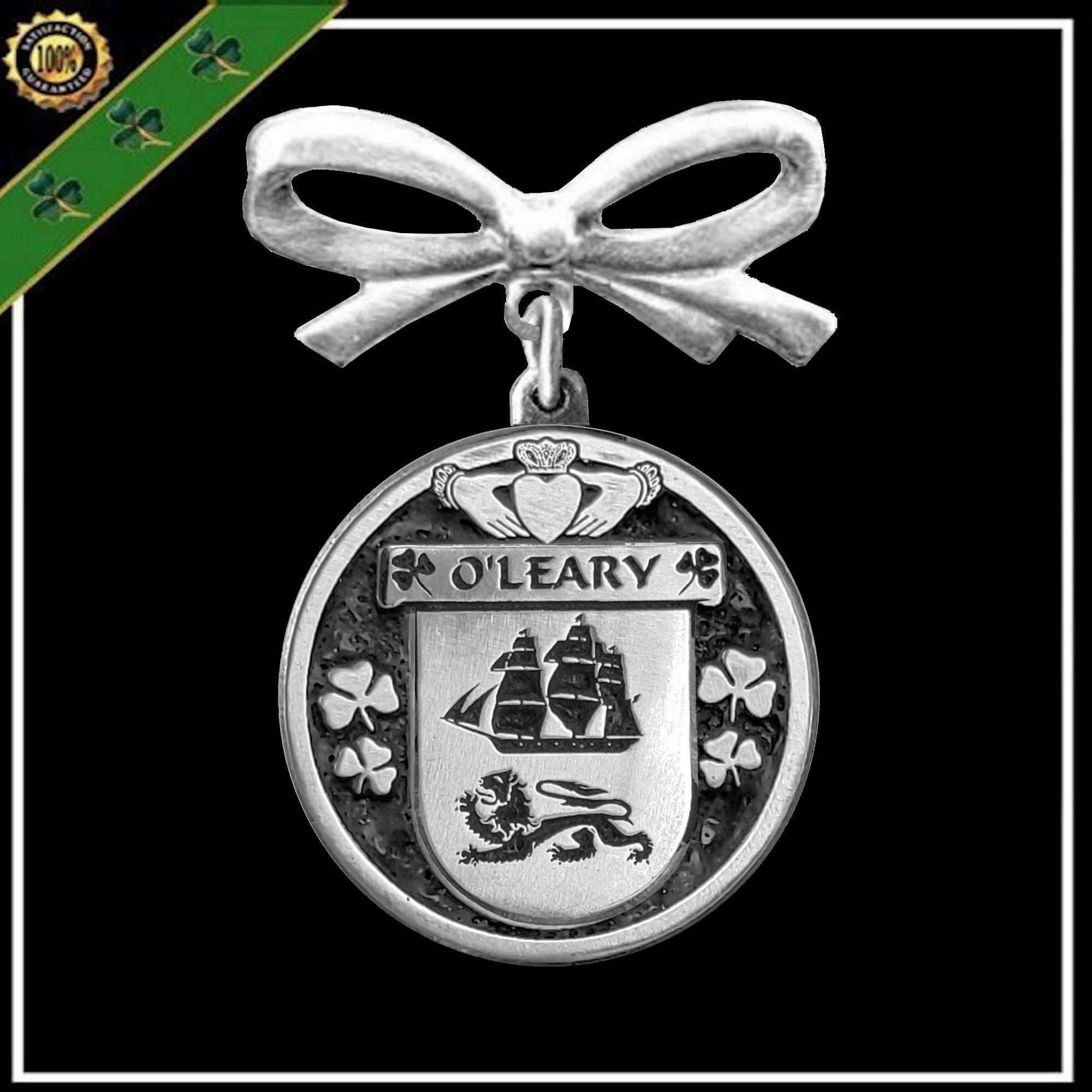 O'Leary Irish Coat of Arms Disk Bow Brooch