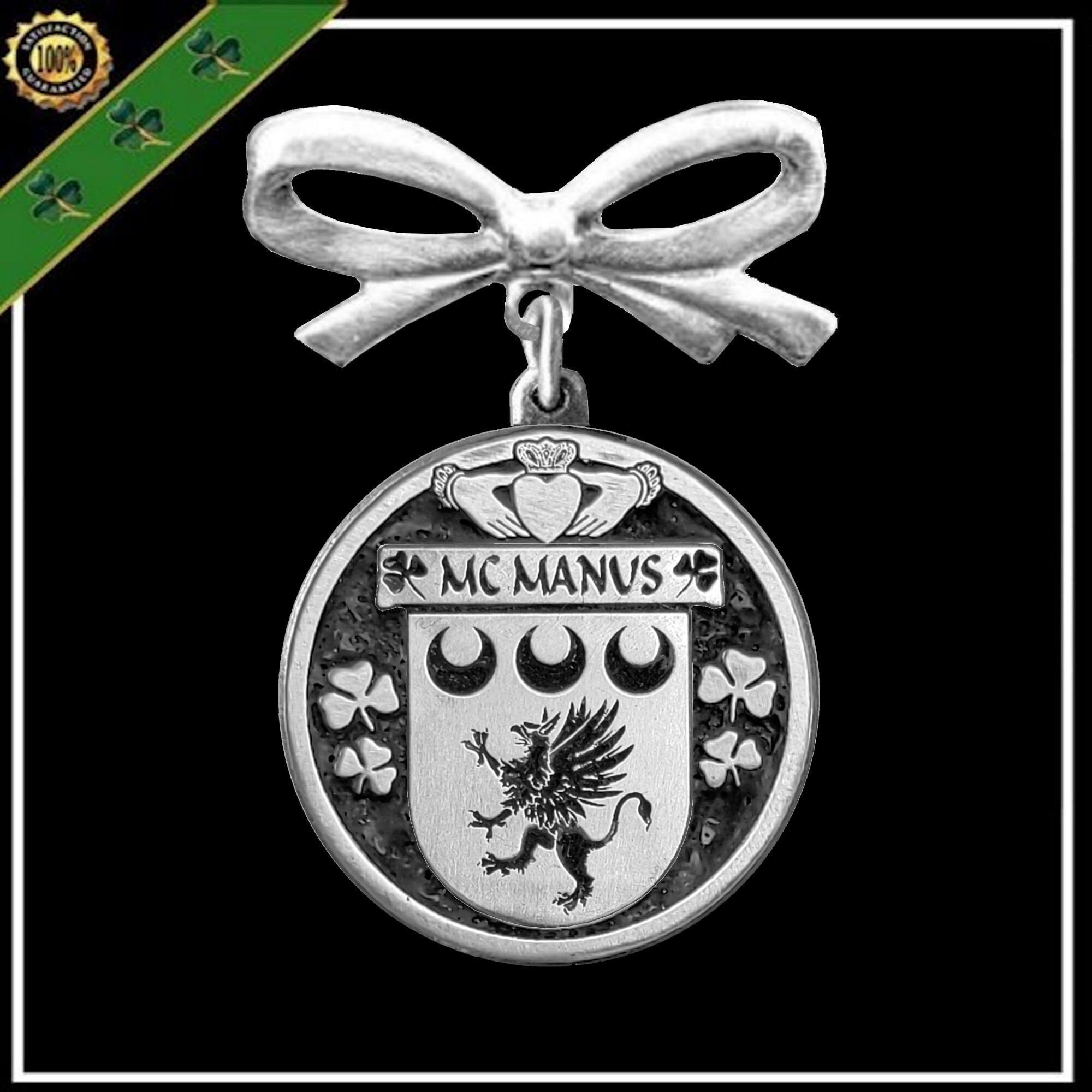 McManus Barry Irish Coat of Arms Disk Bow Brooch