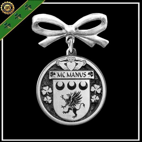 McManus Barry Irish Coat of Arms Disk Bow Brooch