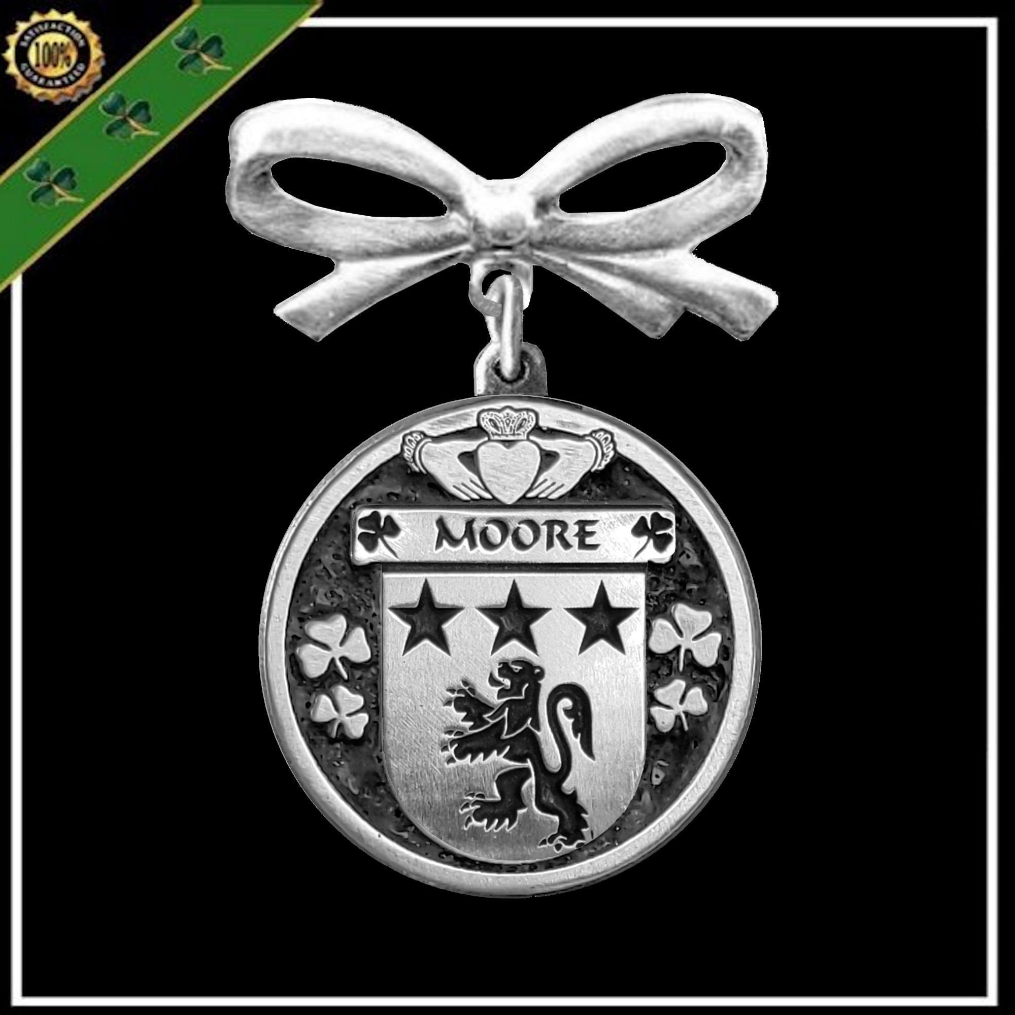 Moore Irish Coat of Arms Disk Bow Brooch