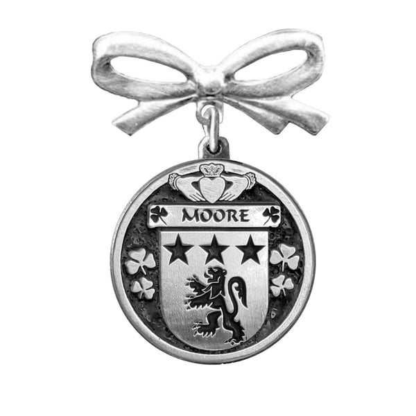 Moore Irish Coat of Arms Disk Bow Brooch