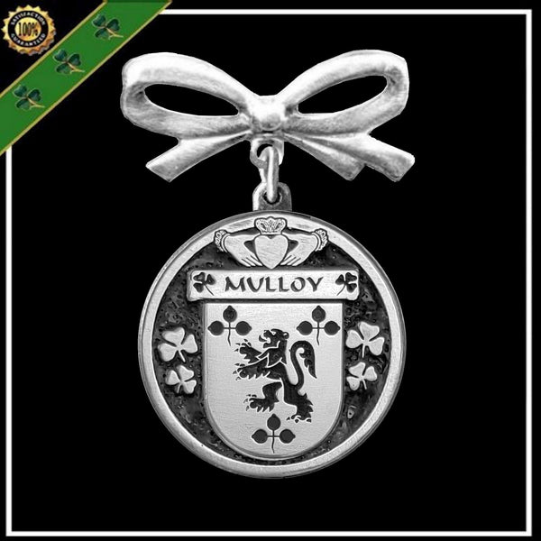 Mulloy Irish Coat of Arms Disk Bow Brooch