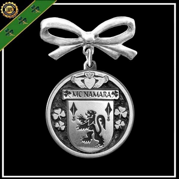 McNamara Irish Coat of Arms Disk Bow Brooch