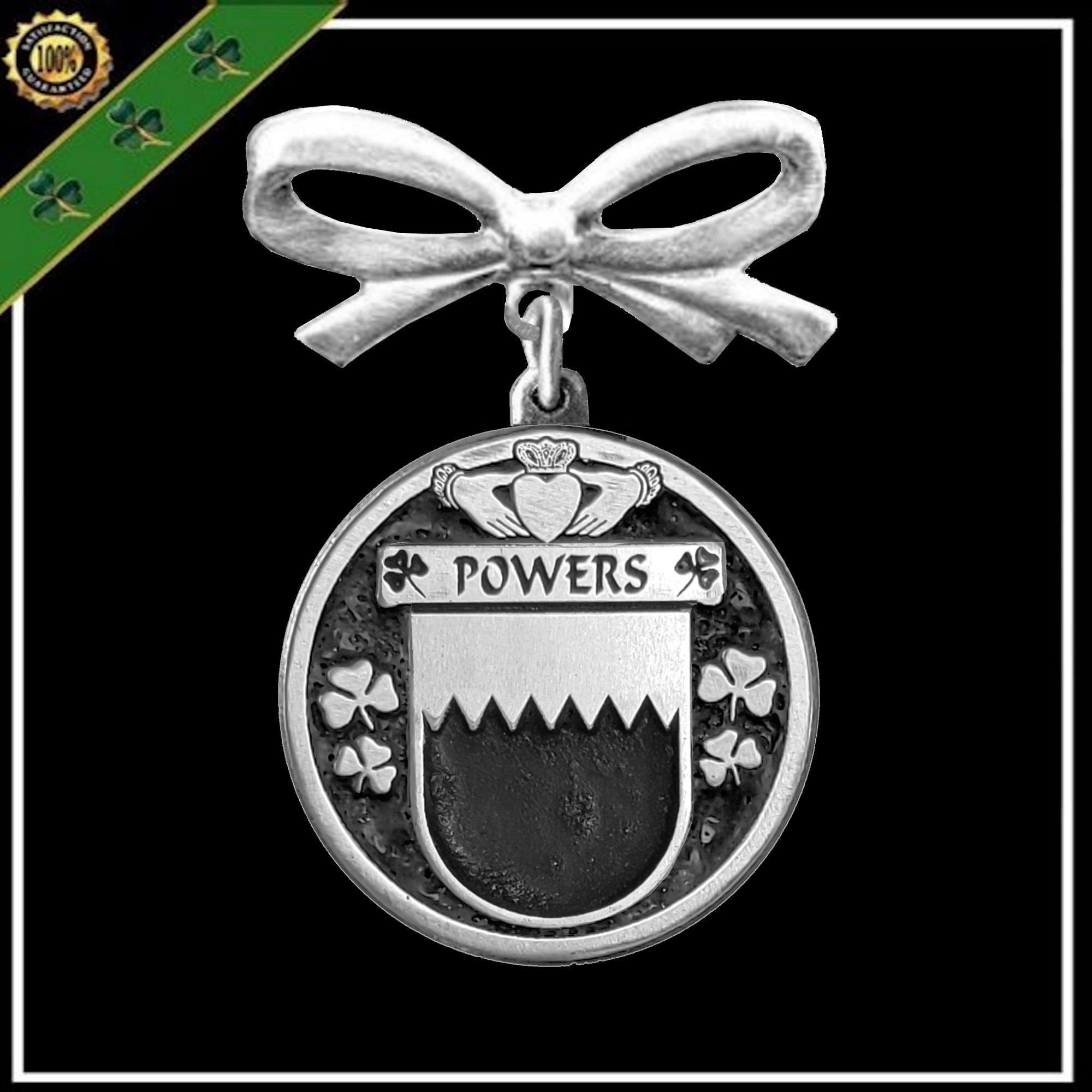 Powers Irish Coat of Arms Disk Bow Brooch
