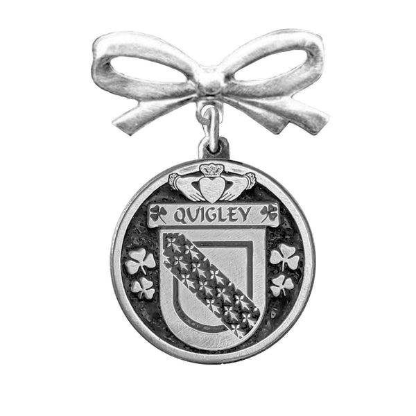 Quigley Irish Coat of Arms Disk Bow Brooch
