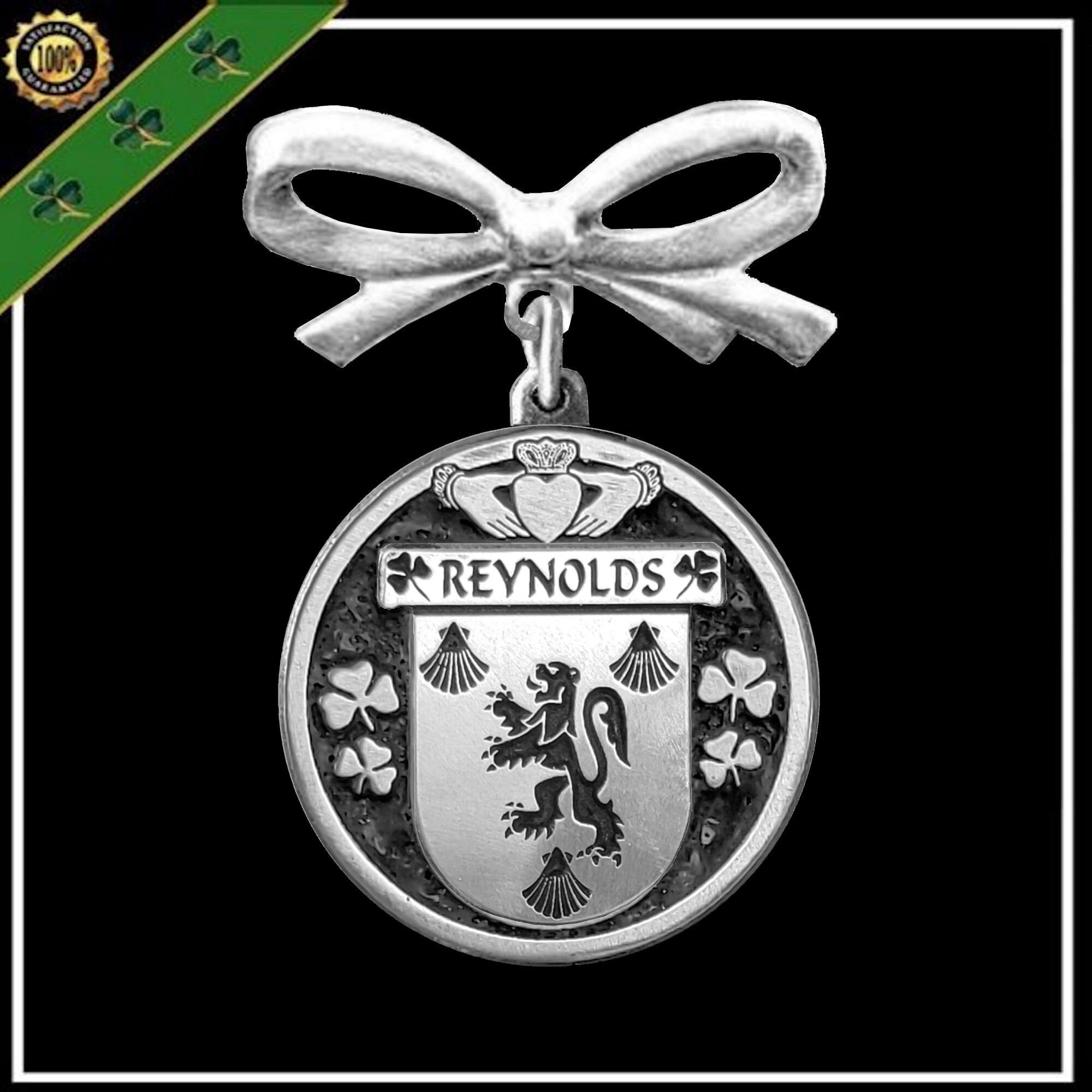 Reynolds Irish Coat of Arms Disk Bow Brooch