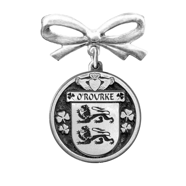 O'Rourke Irish Coat of Arms Disk Bow Brooch