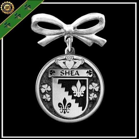 Shea Irish Coat of Arms Disk Bow Brooch