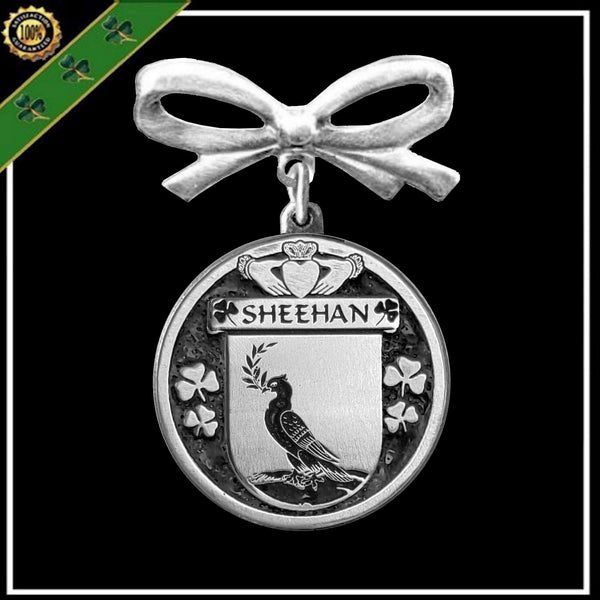 Sheehan Irish Coat of Arms Disk Bow Brooch