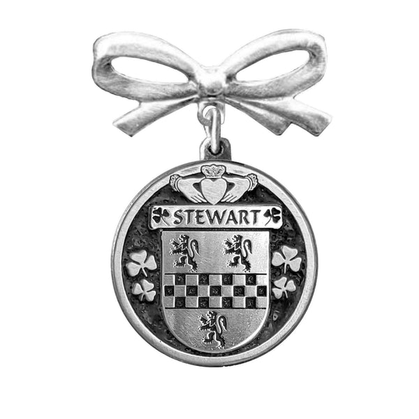 Stewart Irish Coat of Arms Disk Bow Brooch