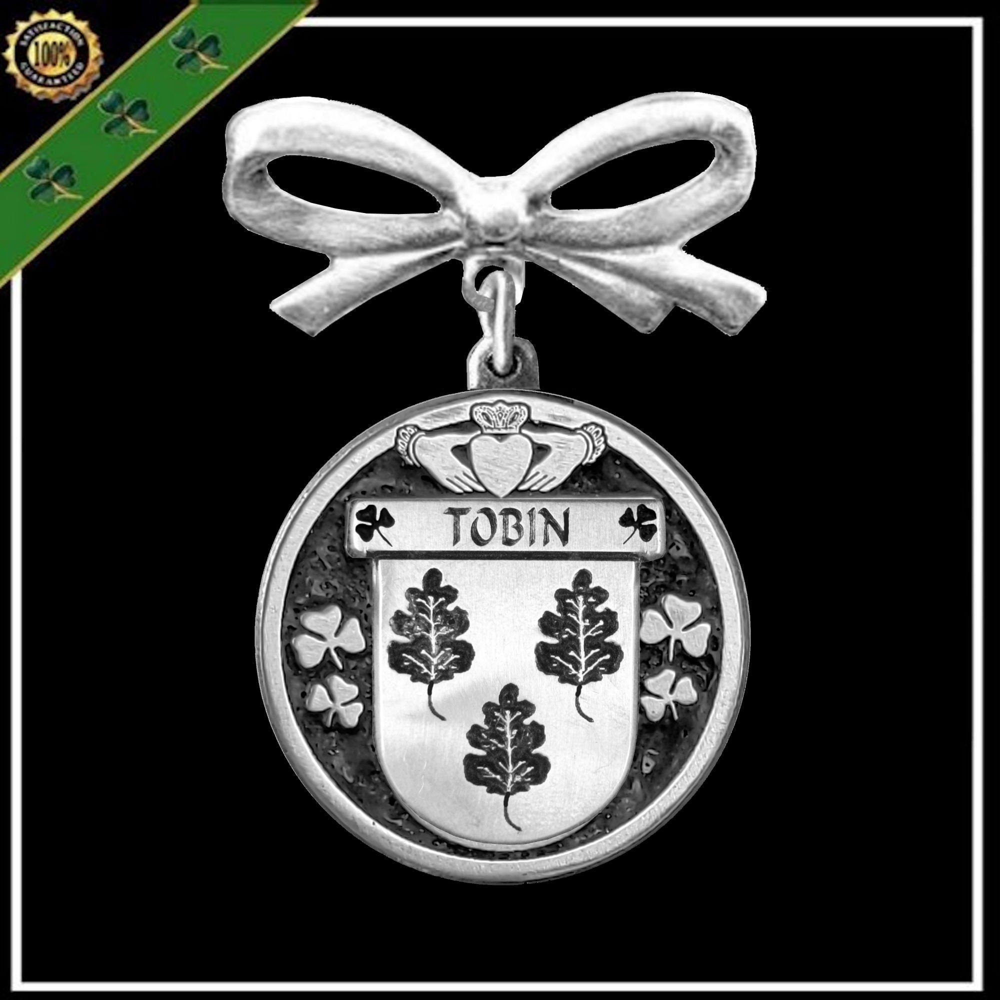 Tobin Irish Coat of Arms Disk Bow Brooch