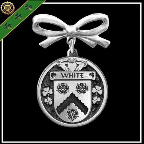 White Irish Coat of Arms Disk Bow Brooch