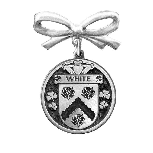 White Irish Coat of Arms Disk Bow Brooch