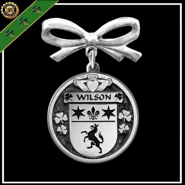 Wilson Irish Coat of Arms Disk Bow Brooch