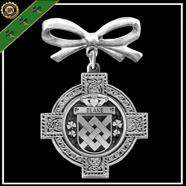 Blake Irish Coat of Arms Celtic Cross Bow Brooch