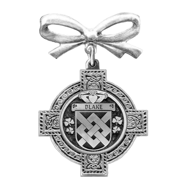 Blake Irish Coat of Arms Celtic Cross Bow Brooch