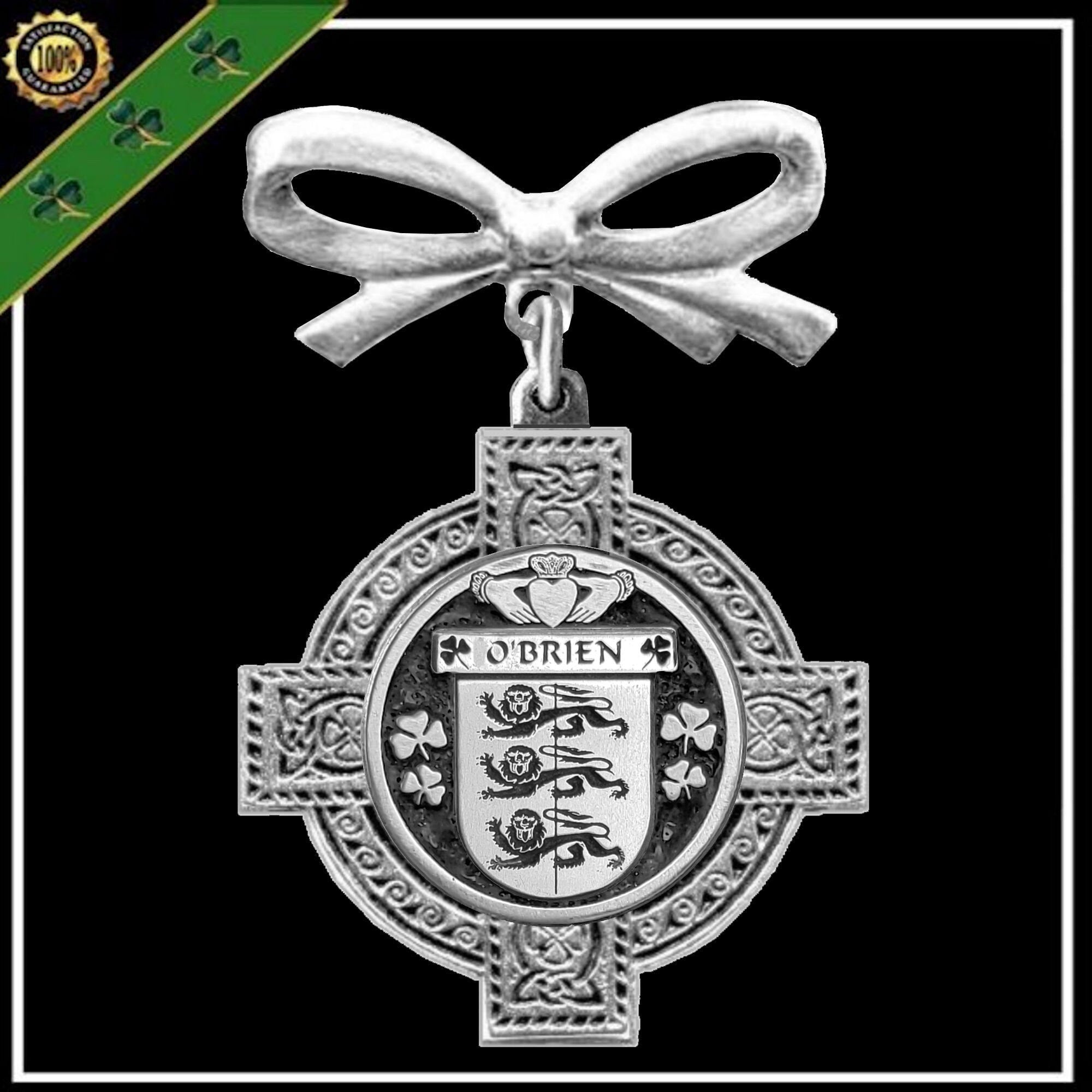 O'Brien Irish Coat of Arms Celtic Cross Bow Brooch