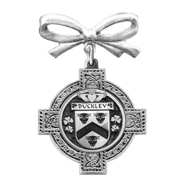 Buckley Irish Coat of Arms Celtic Cross Bow Brooch