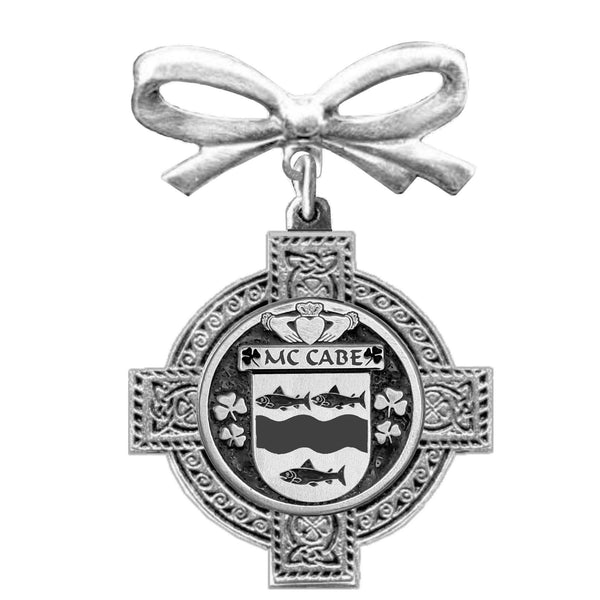 McCabe Irish Coat of Arms Celtic Cross Bow Brooch