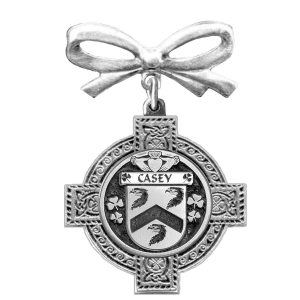 Casey Irish Coat of Arms Celtic Cross Bow Brooch