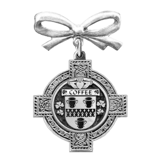 Coffee Irish Coat of Arms Celtic Cross Bow Brooch