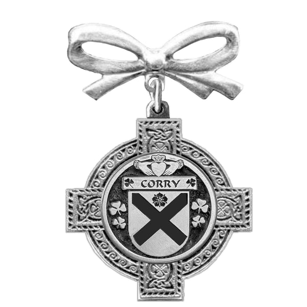 Cory Irish Coat of Arms Celtic Cross Bow Brooch