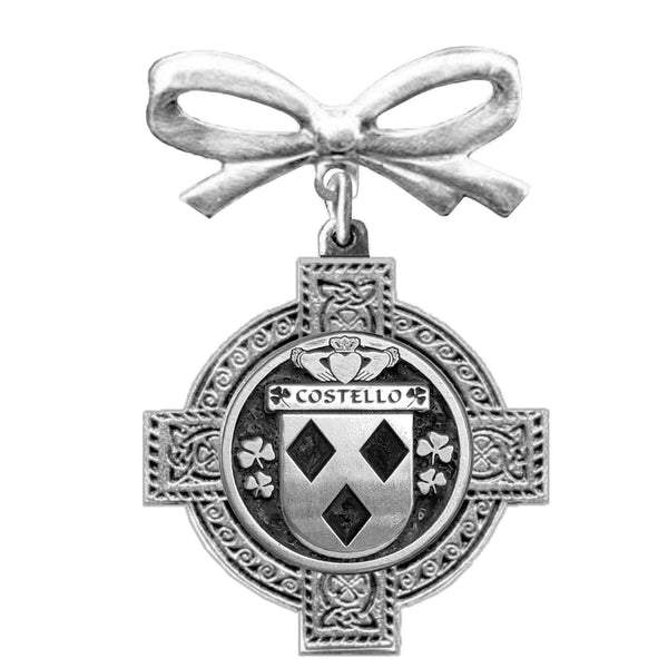 Costello Irish Coat of Arms Celtic Cross Bow Brooch