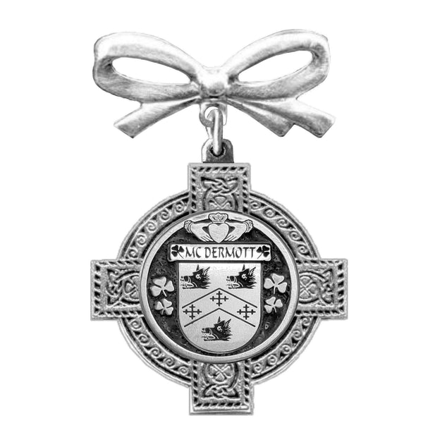 McDermott Irish Coat of Arms Celtic Cross Bow Brooch