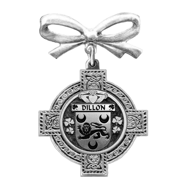 Dillon Irish Coat of Arms Celtic Cross Bow Brooch