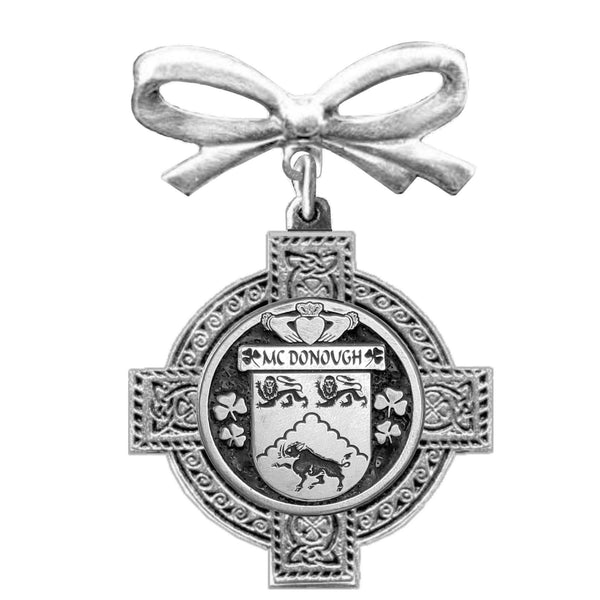 McDonough Irish Coat of Arms Celtic Cross Bow Brooch