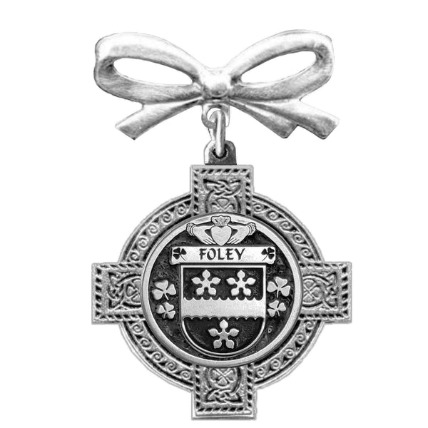 Foley Irish Coat of Arms Celtic Cross Bow Brooch