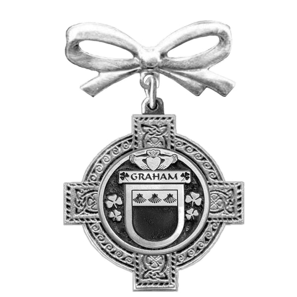 Graham Irish Coat of Arms Celtic Cross Bow Brooch