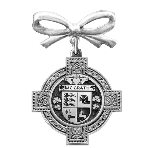 McGrath Irish Coat of Arms Celtic Cross Bow Brooch
