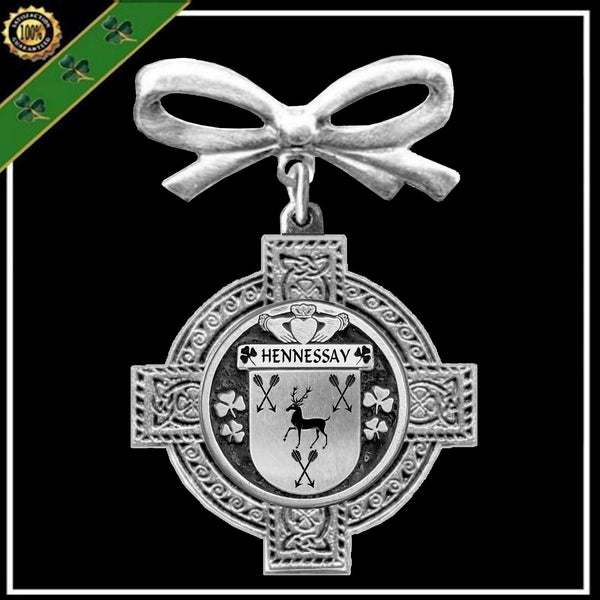 Hennessay Irish Coat of Arms Celtic Cross Bow Brooch