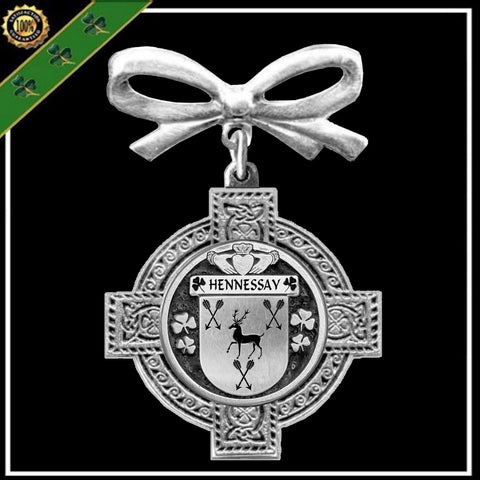 Hennessay Irish Coat of Arms Celtic Cross Bow Brooch