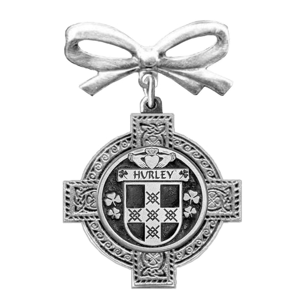 Hurley Irish Coat of Arms Celtic Cross Bow Brooch