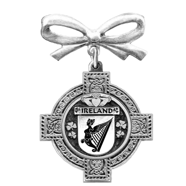 Ireland Irish Coat of Arms Celtic Cross Bow Brooch