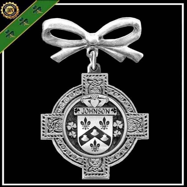 Johnson Irish Coat of Arms Celtic Cross Bow Brooch