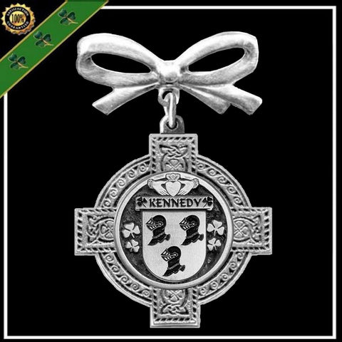 Kennedy Irish Coat of Arms Celtic Cross Bow Brooch