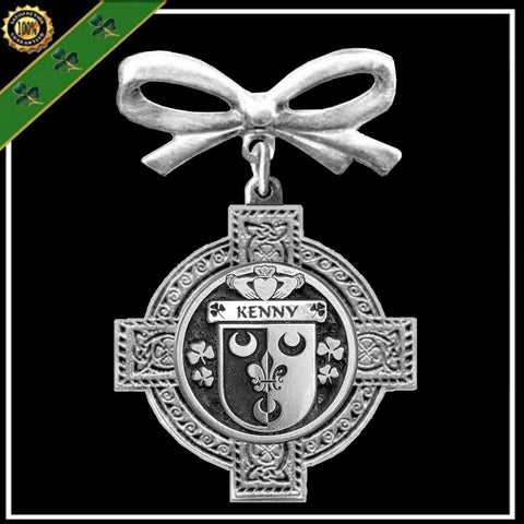 Kenny Irish Coat of Arms Celtic Cross Bow Brooch