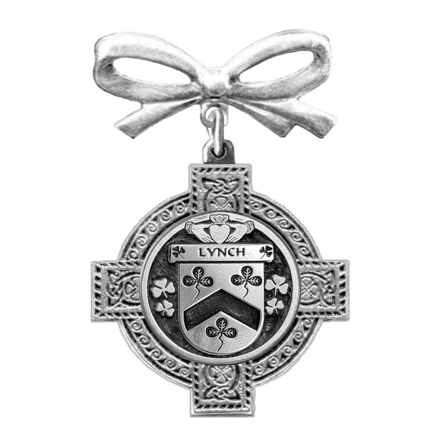 Lynch Irish Coat of Arms Celtic Cross Bow Brooch