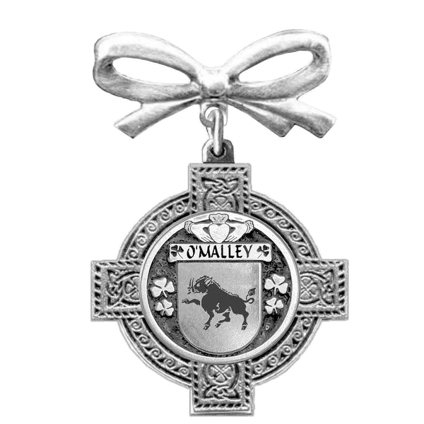 O'Malley Irish Coat of Arms Celtic Cross Bow Brooch