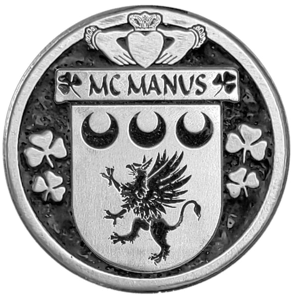 McManus Irish Coat of Arms Celtic Cross Bow Brooch