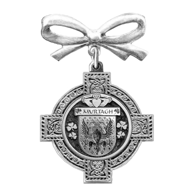 Murtagh Irish Coat of Arms Celtic Cross Bow Brooch