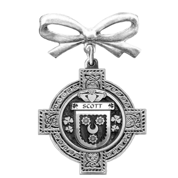 Scott Irish Coat of Arms Celtic Cross Bow Brooch